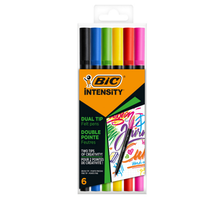 Pennarello Intensity Intense - dual tip brush - colori assortiti - conf. 6 pezzi - Bic - 989694 - DMwebShop