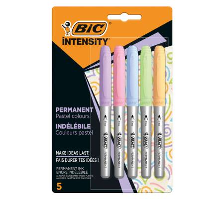 Marcatore Intensity Pastel - indelebile - punta tonda - colori assortiti - conf. 5 pezzi - Bic - 999132 - 3086123454262 - DMwebShop