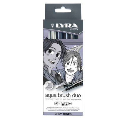 Pennarello Aqua Brush Duo - scala di grigio - conf. 6 pezzi - Lyra - L6521063 - 4084900610237 - DMwebShop