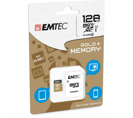 Micro SDXC Class 10 Gold + con Adattatore - 128 Gb - Emtec - ECMSDM128GXC10GP - 3126170142283 - DMwebShop