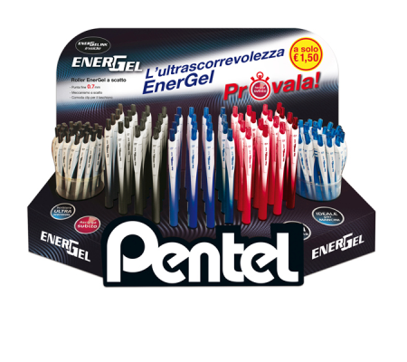 Roller Energel Slim - 0,7 mm - 3 colori assortiti (blu-nero-rosso) - expo 120 pezzi - Pentel - 0022244 - 8006935222441 - DMwebShop
