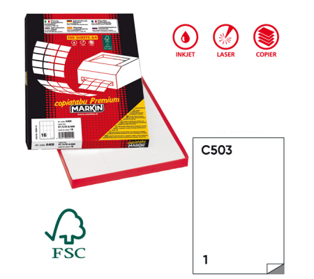 Etichetta adesiva C503 - permanente - 210 x 297 mm - 1 etichetta per foglio - bianco - scatola 100 fogli A4 - Markin - 210C503 - 8007047034977 - DMwebShop