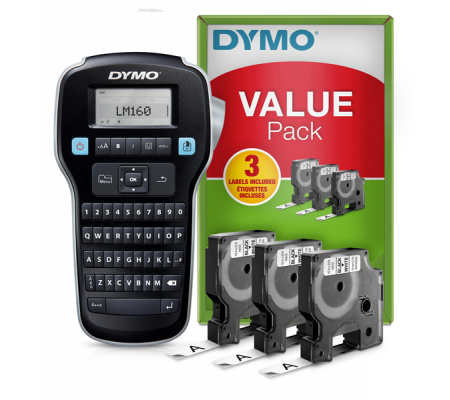 Promo pack etichettatrice Label Manager 160 - 3 nastri D1 12 mm - nero - bianco inclusi - Dymo - 2181011 - 3026981810114 - DMwebShop