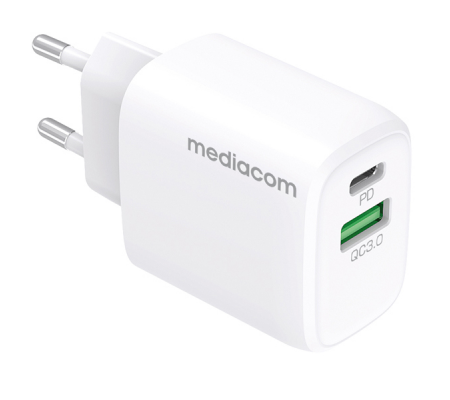 Caricatore da muro - 20 W - 1 porta USB - 1 porta USB Type-C - Mediacom - MD-A110 - DMwebShop