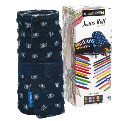Astuccio pennarelli Jeans Roll - punta media - colori assortiti - conf. 30 pezzi - Tratto - F813400 - DMwebShop