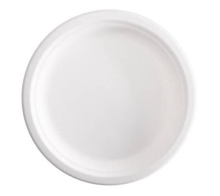 Piatto piano monouso - rotondo - Ø 23 cm - canna da zucchero - bianco - conf. 125 pezzi - Signor Bio - BPC003BIO125B - 8055715784099 - DMwebShop