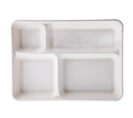 Vassoio biodegradabile 4 scomparti - 37 x 27 x 3,6 cm - canna da zucchero bianco - conf. 20 pezzi - Signor Bio - BTR001BIO20B - DMwebShop