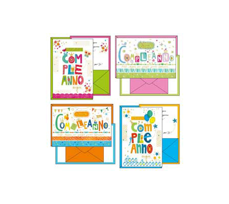Biglietto auguri portasoldi Buon Compleanno - 4 soggetti assortiti - conf. 12 pezzi - Kartos - 07559002 - DMwebShop