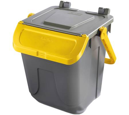 Contenitore portarifiuti Ecology - con sportello e maniglione - 25 lt - grigio-giallo - Mobil Plastic - Mobilplastic - 11-25GRB-GIA - 11/25GRB-GIA - 8004331112533 - DMwebShop