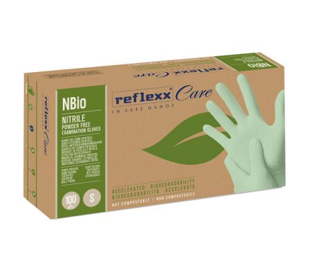 Guanti in nitrile bio - taglia S - verde pastello - conf. 100 pezzi - Reflexx - NBio/S(7) - 8032891630211 - DMwebShop