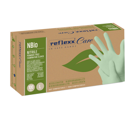 Guanti in nitrile bio - taglia L - verde pastello - conf. 100 pezzi - Reflexx - NBio/L(9) - 8032891630235 - DMwebShop