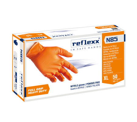Guanti in nitrile N85 - ultra resistenti - taglia XL - arancione - conf. 50 pezzi - Reflexx - N85/XL(10) - 8032891633816 - DMwebShop