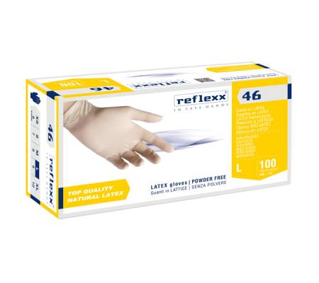 Guanti in lattice R46 - senza polvere - tg L - bianco - conf. 100 pezzi - Reflexx - R46/L(9) - 8032891631645 - DMwebShop