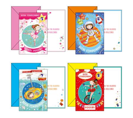 Biglietto Buon Compleanno - con ruota numerata tema bambini - 4 soggetti assortiti - conf. 12 pezzi - Kartos - 07560402 - 8009162373658 - DMwebShop