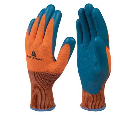 Guanti da lavoro VE733 - taglia 10 - arancio-blu - conf. 12 pezzi - Deltaplus - VE733OR10 - DMwebShop