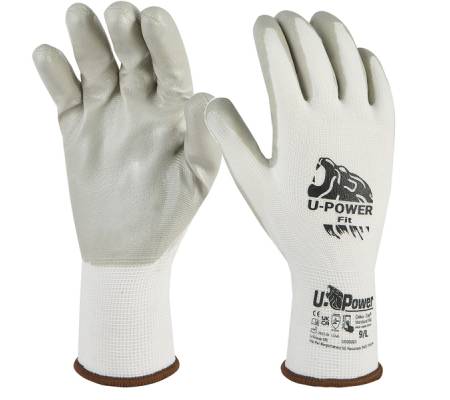 Guanti di protezione FIT - con polsino giallo - taglia 08 - bianco-grigio - conf. 12 pezzi - U-power - UG00003-08 - 8033546515778 - DMwebShop