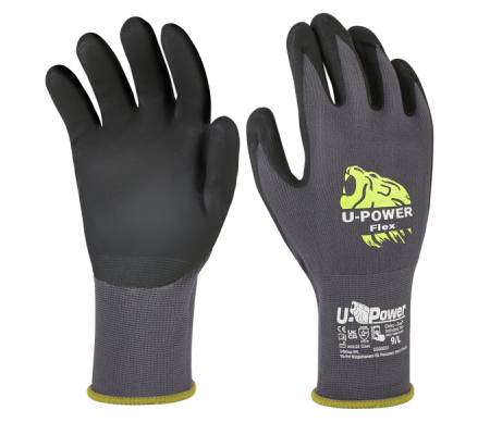 Guanti di protezione FLEX - con polsino giallo - taglia 08 - nero-grigio - conf. 12 pezzi - U-power - UG00001-08 - 8033546515679 - DMwebShop
