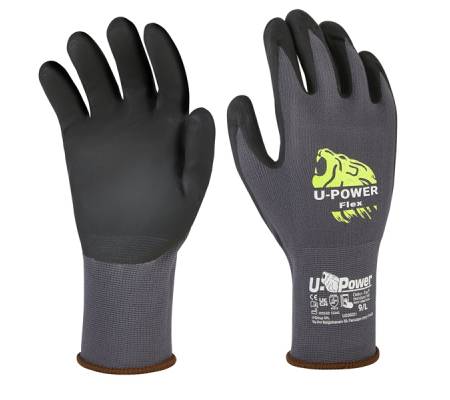 Guanti di protezione FLEX - con polsino marrone - taglia 09 - nero-grigio - conf. 12 pezzi - U-power - UG00001-09 - 8033546515686 - DMwebShop