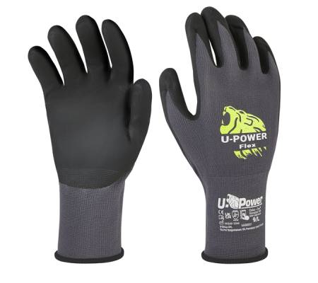 Guanti di protezione FLEX - con polsino nero - taglia 10 - nero-grigio - conf. 12 pezzi - U-power - UG00001-10 - 8033546515693 - DMwebShop