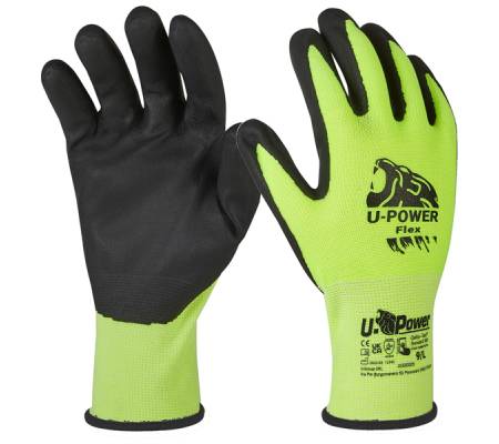 Guanti di protezione FLEX - con polsino nero - taglia 10 - verde fluo-nero - conf. 12 pezzi - U-power - UG00005-10 - 8033546515891 - DMwebShop