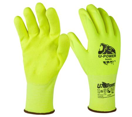 Guanti di protezione ICON - con polsino marrone - taglia 09 - giallo fluo - conf. 12 pezzi - U-power - UG00002-09 - 8033546515730 - DMwebShop