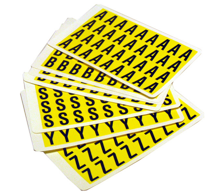 Lettere adesive da A a Z - 19 x 14 mm - 36 et/fg - 26 fogli - nero-giallo - conf. 936 etichette - Beaverswood - F3-PACKA-ZYELLOW - DMwebShop