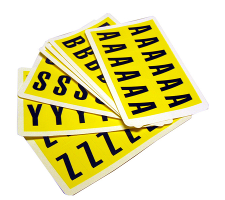 Lettere adesive da A a Z - 38 x 21 mm - 12 et/fg - 26 fogli - nero-giallo - conf. 312 etichette - Beaverswood - F4-PACKA-ZYELLOW - DMwebShop