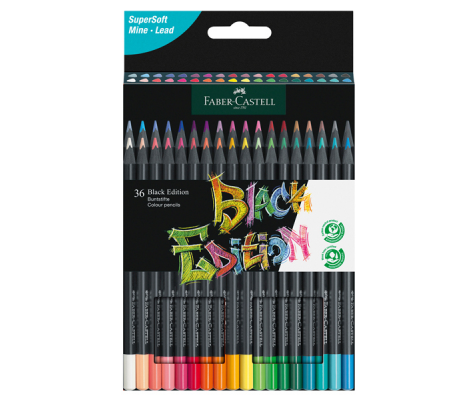 Matite colorate triangolare Black Edition - colori assortiti - conf. 36 pezzi - Faber Castell - 116436 - DMwebShop