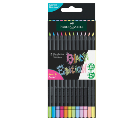 Matite triangolari Black Edition - pastel e neon - conf.12 pezzi - Faber Castell - 116410 - DMwebShop