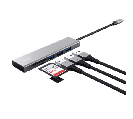 Hub USB-C veloce e lettore di schede - 3 porte - argento - Trust - 24191 - 8713439241914 - DMwebShop