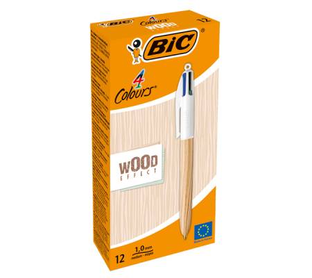 Penna sfera a scatto 4 colori Wood - 1 mm - conf. 12 pezzi - Bic - 508964 - 3086123704213 - DMwebShop