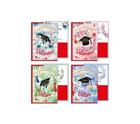 Biglietto auguri portasoldi Laurea - 4 soggetti assortiti - conf. 12 pezzi - Kartos - 07558801 - 8009162362379 - DMwebShop