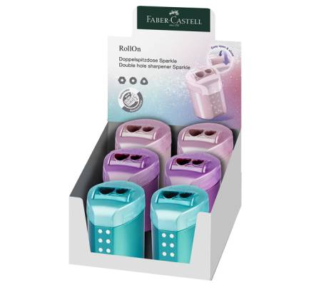 Temperamatite RollOn Sparkle - con serbatoio - 2 fori - colori assortiti - conf. 6 pezzi - Faber Castell - 183900 - 4005401839002 - DMwebShop