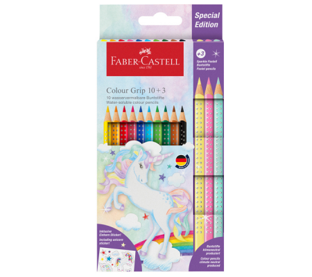 Astuccio 10 matite Colour Grip + 3 matite Sparkle - colori assortiti - Faber Castell - 201542 - 4005402015429 - DMwebShop