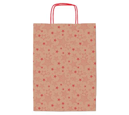 Shopper natale - 26 x 12 x 36 cm - carta kraft - fantasia stelline - rosso - conf. 25 pezzi - Rex Sadoch - SDF26260F - 8006715240634 - DMwebShop