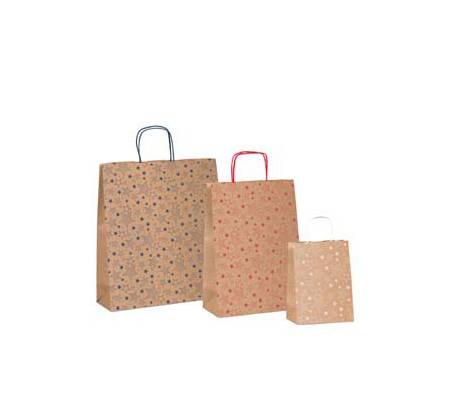 Shopper natale - 26 x 12 x 36 cm - carta kraft - fantasia stelline - colori assortiti - conf. 25 pezzi - Rex Sadoch - SDF26ASSSTE - 8006715241297 - DMwebShop