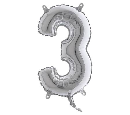 Palloncino - numero 3 - H 36 cm - mylar - argento - Big Party - 42843 - 8020834428438 - DMwebShop
