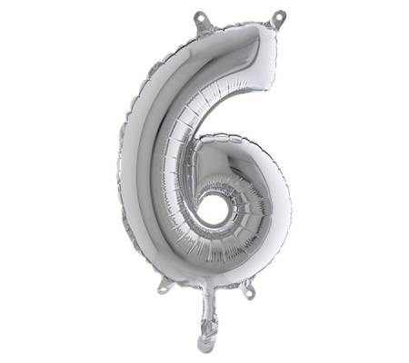 Palloncino - numero 6 - H 36 cm - mylar - argento - Big Party - 42846 - 8020834428469 - DMwebShop