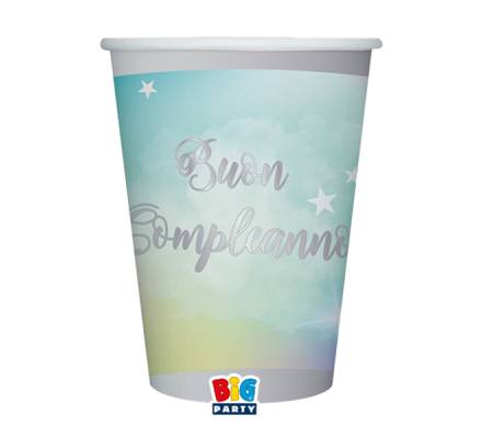 Bicchiere Soft Rainbow - Buon Compleanno - 200 ml - carta - conf. 8 pezzi - Big Party - 74293 - 8020834742930 - DMwebShop