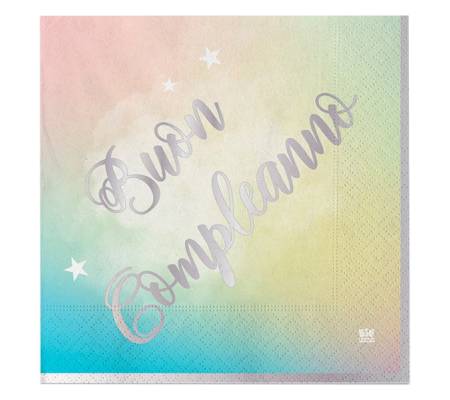 Tovagliolo Soft Rainbow - Buon Compleanno - 33 x 33 cm - carta - conf. 20 pezzi - Big Party - 74294 - 8020834742947 - DMwebShop