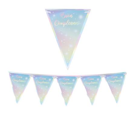 Festone bandiere Soft Rainbow - Buon Compleanno - 3 m - Big Party - 74422 - 8020834744224 - DMwebShop