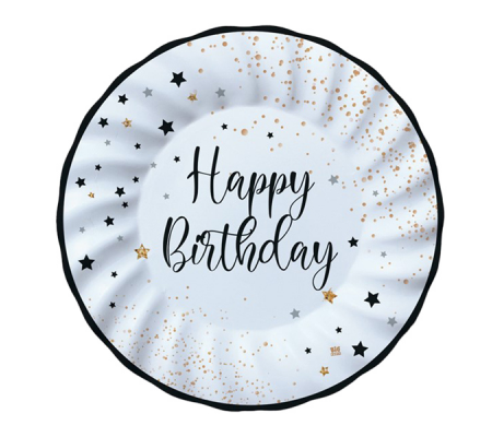 Piatto Happy Birthday - Ø 25 cm - carta - conf. 8 pezzi - Big Party - 74544 - 8020834745443 - DMwebShop