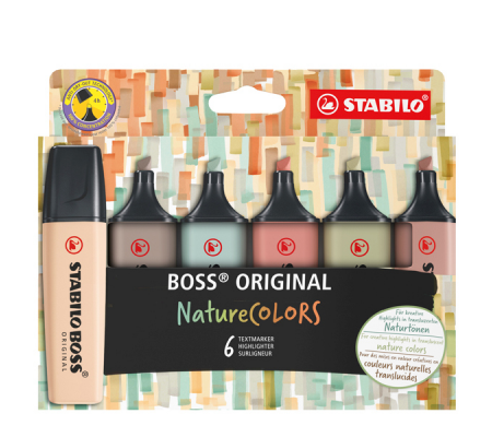 Evidenziatori Stabilo Boss NatureColors - tratto 2 + 5 mm - colori assortiti - astuccio 6 pezzi - Stabilo - 70/6-2-2 - 4006381603140 - DMwebShop