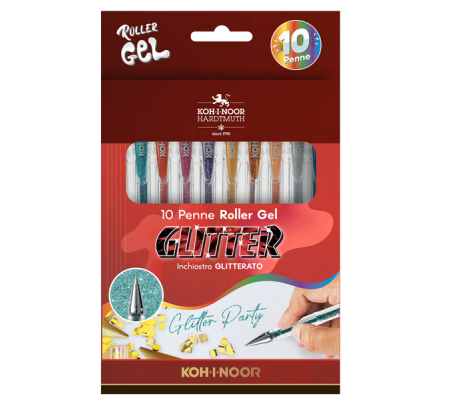 Roller gel colorati - colori glitter - Koh I Noor - astuccio 10 roller - NAGP10S - 8032173001432 - DMwebShop