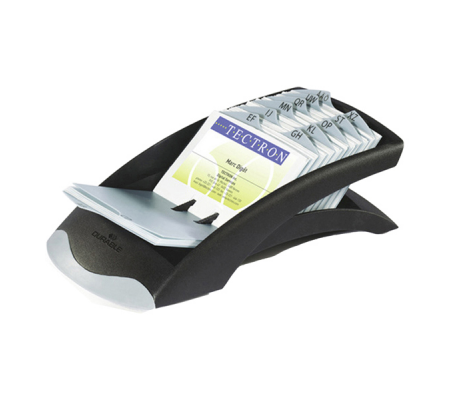 Portabiglietti da visita Visifix Desk Vegas - 100 buste - separatore A/Z - 13,1 x 6,7 x 24,5 cm - grigio - Durable - 2413-01 - DMwebShop