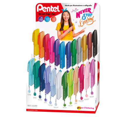 Pennarello Brush Sign Pen - colori assortiti - expo 102 pezzi - Pentel - 0022236 -  - DMwebShop