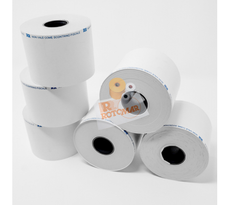 Rotolo per bilancia - carta termica adesiva BPA free FSC - 57 mm x 38 mt - Ø esterno 82 mm - 55 gr - anima 25 mm - Rotomar - FSBTABPA573825 -  - DMwebShop