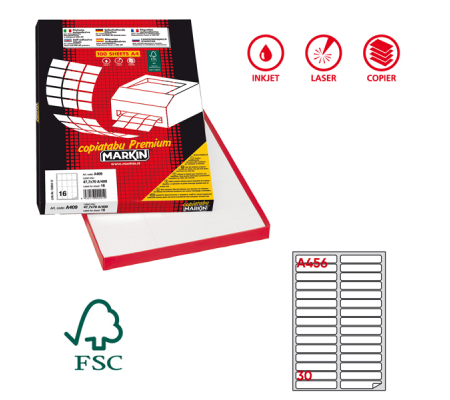 Etichetta adesiva A456 - permanente - 100 x 17 mm - 30 etichette per foglio - bianca - scatola 100 fogli A4 - Markin 210A456