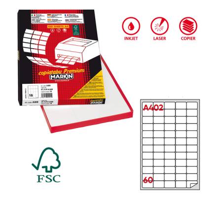 Etichetta adesiva A402 permanente bianco - 37,5 x 23,5 mm - 60 etichette per foglio scatola - conf. 100 fogli A4 - Markin - X210A402 - 800704702650 - DMwebShop