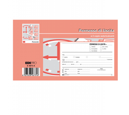 Blocco permesso uscita - 9,9 x 17 cm - 50-50 fogli autoricalcanti - Edipro E5673A